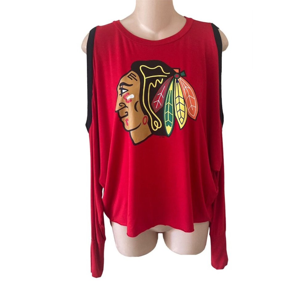 Touch By Alyssa Milano Chicago Blackhawks Jersey Top Cold Shoulder Womens Small